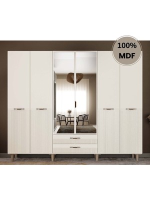 Comiet Menekşe 6 Kapak Mdf Ayaklı Tasarım Gardırop