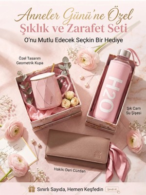 Deer Deri Hakiki Deri Cüzdan, Sermaik Kupa ve French Press Seti Anneler Günü Hediyesi