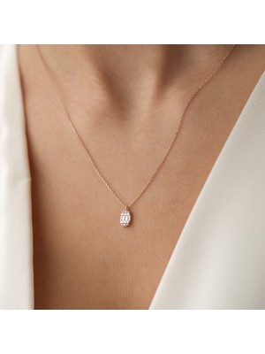 Cherry By Özkonak Oval Baget Taşlı Minimal Altın Kolye