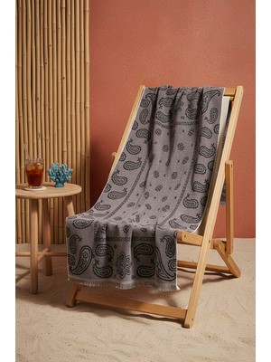 Antrasit Retro %100 Pamuklu Plaj Havlusu 70X140 cm