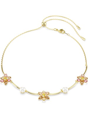 Swarovski Idyllia Kolye Kristal Inci Karişik Kesimler Çiçek Çok Renkli Altin Rengi Kaplama