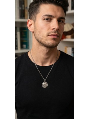 Vintage Takı Gümüş Kaplama Unisex Vintage Antik Yunan Mitoloji Serisi : Büyük Iskender Antik Sikke Kolye