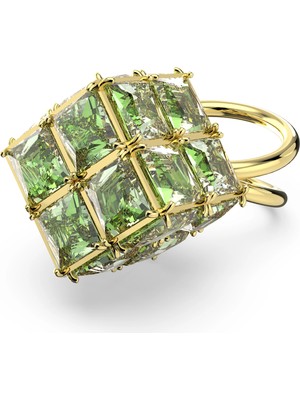 Swarovski Curiosa Yüzük Square Yeşil Sari Altin Rengi Kaplama 52