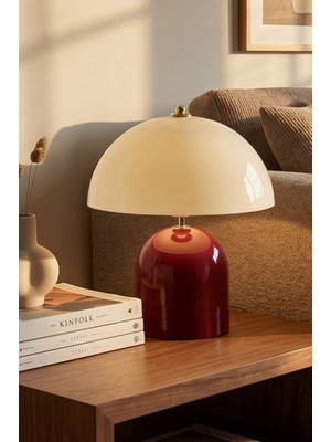 Art&Gift Candy Mantar Başlıklı Metal Abajur Bordo Krem Banker Masa Lambası Okuma Işığı