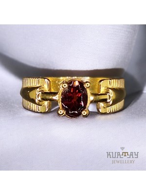 KURTAY JEWELLERY Garnet Taşlı 22K Altın Kaplama Gümüş Yüzük