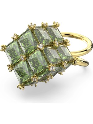 Swarovski Curiosa Yüzük Square Cut Yeşil Sari Altin Rengi Kaplama 52