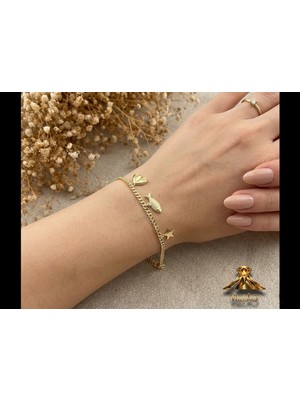 Vulcao Balık Kalp Yıldız Model Gold Renk Bileklik
