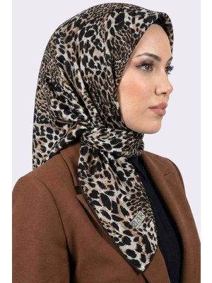 Hadiora Zer Kadın Taba Kahve Leopar Desenli Organik Pamuk Soft Eşarp