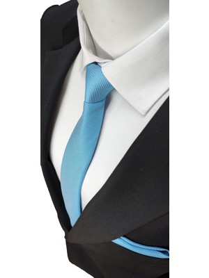 Elegante Cravatte Elegante  Cravatte Armürlü Dokuma Turkuaz Renginde Kravat ve Mendil Mikro Kumaş ile Şık Tasarım