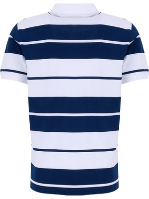 Mustang Lacivert - Beyaz Erkek Relaxed Çizgili Polo T-Shirt M6SM-TST1602