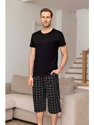 Aydoğan Erkek Kısa Kol Kaprili Modal Pijama Takımı 260030 SIYAH02