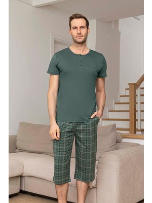 Aydoğan Erkek Kısa Kol Kaprili Modal Pijama Takımı 260032 Açık Haki