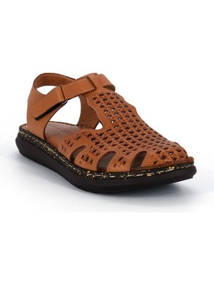Mammamia D26YS-2750 Kadın Hakiki Deri Burun Kapalı Günlük Comfort Sandalet Taba