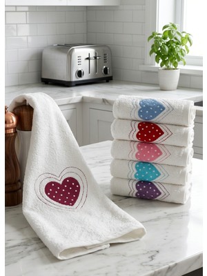 Love Touch 30X50 cm Nakışlı 6lı Mutfak Havlusu | El Havlusu | Yüz Havlusu Seti