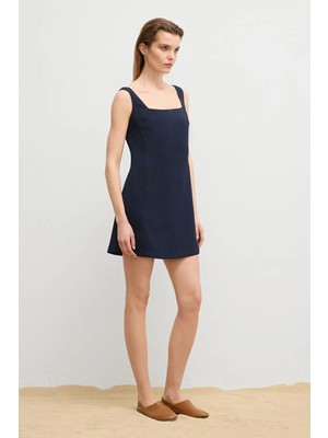 Love My Body Moda Tutkusu Kolsuz Yuvarlak Yaka Mini Elbise Lacivert 124M2341000