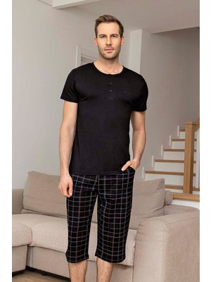 Aydoğan Erkek Kısa Kol Kaprili Modal Pijama Takımı 260033 SIYAH01