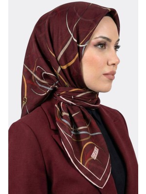 Hadiora Zer Kadın Mürdüm Bordo Geometrik Çizgili Organik Pamuk Soft Eşarp