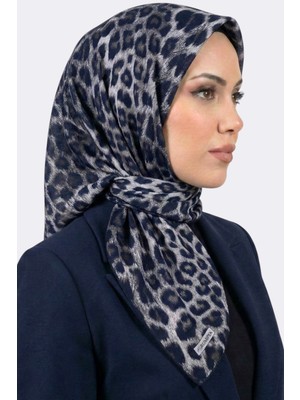 Hadiora Rumipek Kadın Lacivert  Leopar Desenli Organik Pamuk Soft Eşarp