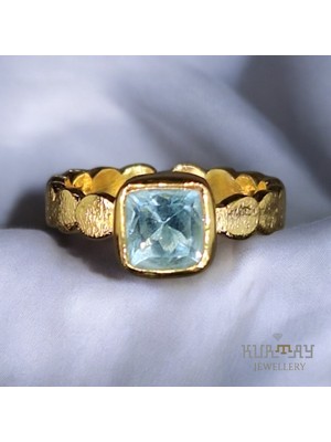 KURTAY JEWELLERY Blue Topaz Taşlı 22K Altın Kaplama Gümüş Yüzük
