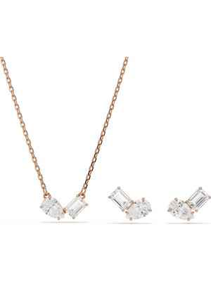 Swarovski Mesmera Set Armut&sekizgen Kesim Beyaz Pembe Altin Rengi Kaplama Std