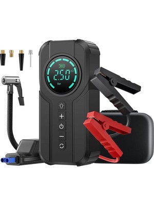 Volemi VM-726 4'ü 1 Arada Taşınabilir Şarjlı Akü Takviye Cihazı ve Lastik Şişirme Pompası (10000MAH Powerbank