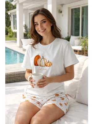 Remsa Kadın Kısa Kol Suprem Kumaş Şortlu Pijama Takımı 90782-3325 BEYAZ02