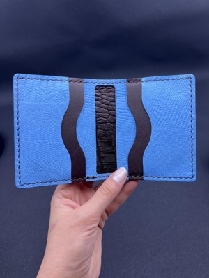 Oakco Leather HANDMADE KAHVERENGİ-MAVİ DERİ CÜZDAN