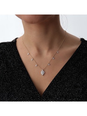 Cherry By Özkonak Yaprak Formlu Taşlı Altın Kolye