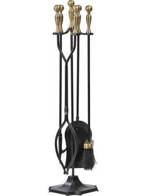 Li Lüx Ithal Döküm Gold Prinç Topuz Başlıklı Şömine-Soba Maşa Takımı Aksesuar Seti SS-005G