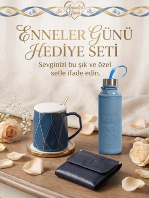 Deer Deri Hakiki Deri Cüzdan, Kupa ve Kılıflı Matara Seti Anneler Günü Hediyesi