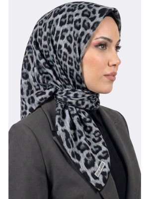 Hadiora Rumipek Kadın Gri Siyah Leopar Desenli Organik Pamuk Soft Eşarp