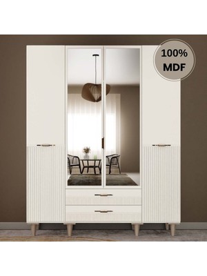 Comiet Menekşe 4 Kapak Mdf Ayaklı Tasarım Gardırop