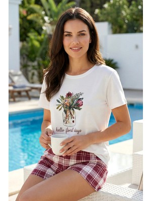 Remsa Kadın Kısa Kol Suprem Kumaş Şortlu Pijama Takımı 90782-3324 Beyaz