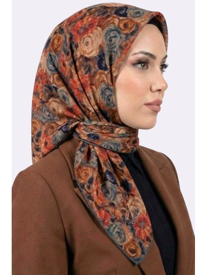 Hadiora Lop'res Kadın Taba Indigo Gül Desenli Organik Pamuk Soft Eşarp