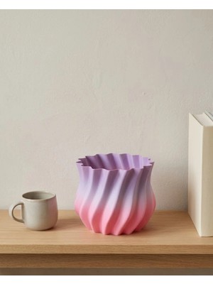 Prativas Pembe Lila Degrade Kıvrımlı 3D Vazo Es Ev Ofis Dekoru