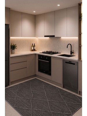 Tch Home Living Pia Gri Iskandinav Karo Tasarım Jüt Taban Halı, Salon Halısı, Mutfak Halısı, Koridor Halısı, Yolluk, Dış Mekan Halısı