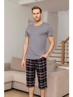 Aydoğan Erkek Kısa Kol Kaprili Modal Pijama Takımı 260026 Gri