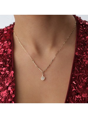 Cherry By Özkonak Altıgen Form Tektaşlı Altın Kolye