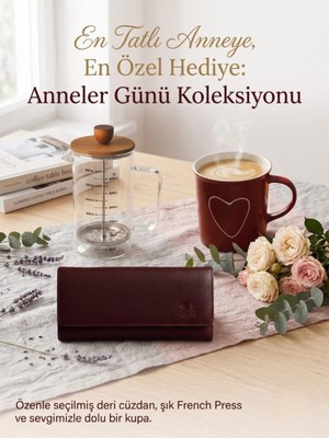 Deer Deri Hakiki Deri Cüzdan, Sermaik Kupa ve French Press Seti Anneler Günü Hediyesi