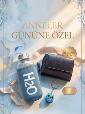 Deer Deri Hakiki Deri Cüzdan Anahtarlık ve Kare Kılıflı Matara Seti Anneler Günü Hediyesi