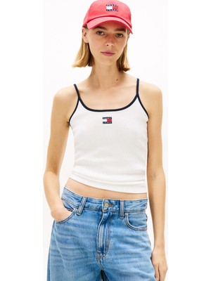 Tommy Jeans Ekru Kadın T-Shirt Tjw Slım Badge Strappy Top