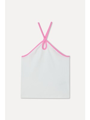 Mudo Kadın Kırık Beyaz Fitted Açık Yaka Kolsuz T-Shirt
