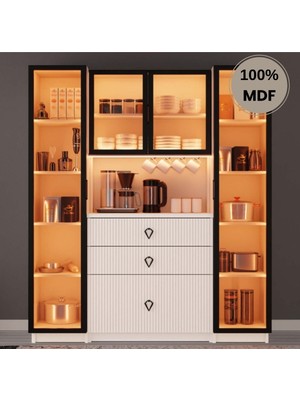 Comiet Lale Mdf Kahve Köşesi Dolabı Çekmeceli Işıklı
