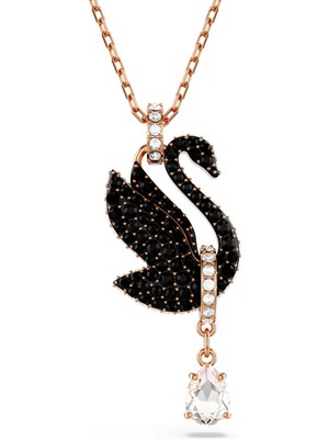 Swarovski Swan Kolye Kuğu Xs Siyah Pembe Altin Rengi Kaplama
