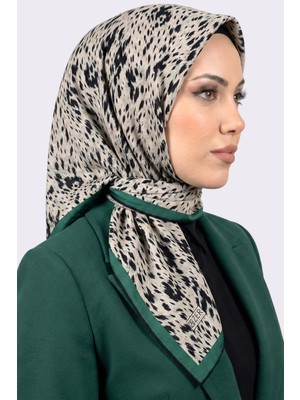 Hadiora Zer Kadın Ekru Yeşil Modern Desenli Organik Pamuk Soft Eşarp.