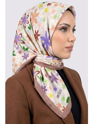 Hadiora Lady Coco Kadın Beyaz Çok Renkli Papatya Desenli Organik Pamuk Soft Eşarp