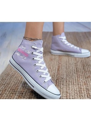 Ymn Ayakkabı Imzalı Black Pink Baskılı, Lila Bilekli Spor Ayakkabı, Çocuk Sneaker