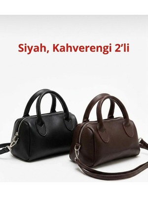 Arvelia Siyah,kahverengi 2'li Paket Suni Deri El&omuz Çantası
