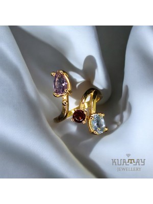 KURTAY JEWELLERY Amethyst Garnet Blue Topaz Taşlı 22K Altın Kaplama Gümüş Yüzük