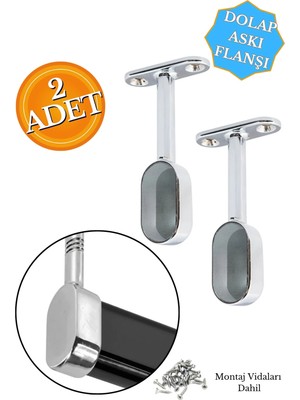 Hobidabi Mobilya Boru Askı Flanşı Krom Oval Kapalı Dolap Içi Elbise Askılık Borusu Aparatı (2 Adet)